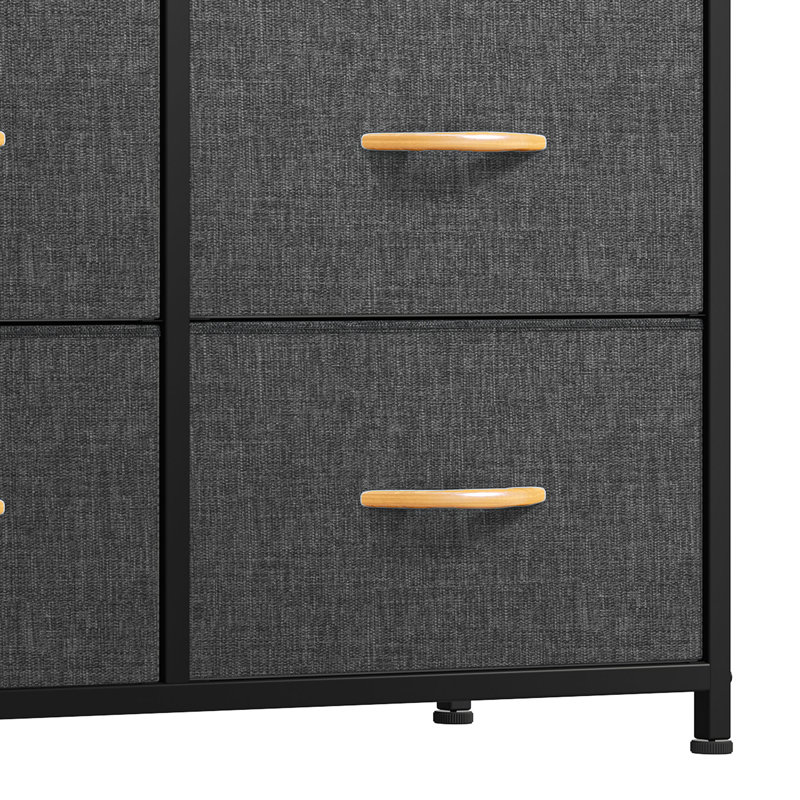 Commode double en tissu à 8 tiroirs l 31,5 po Tharani, Gris / naturel / noir