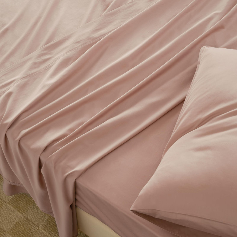Double Stitch Sheet - Luxury Cotton Tencel Eucalyptus Bed Sheets Deep Pocket, 4 Pc Soft Hotel Bedding Set Cooling Breathable, 1 Fitted Sheet & 1 Flat Sheet & Pillowcases
