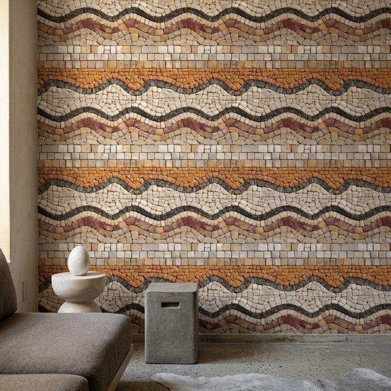 Papier peint mosaïque en travertin, motif de carreaux de pierre méditerranéenne, décoration murale de luxe