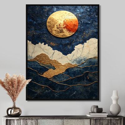 Golden Moon On Coastal Liquid Landscape I - Moon Wall Art