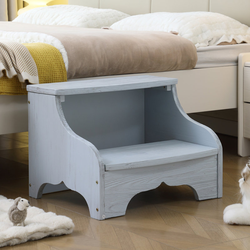 Tabouret 2 marches en bois massif, White