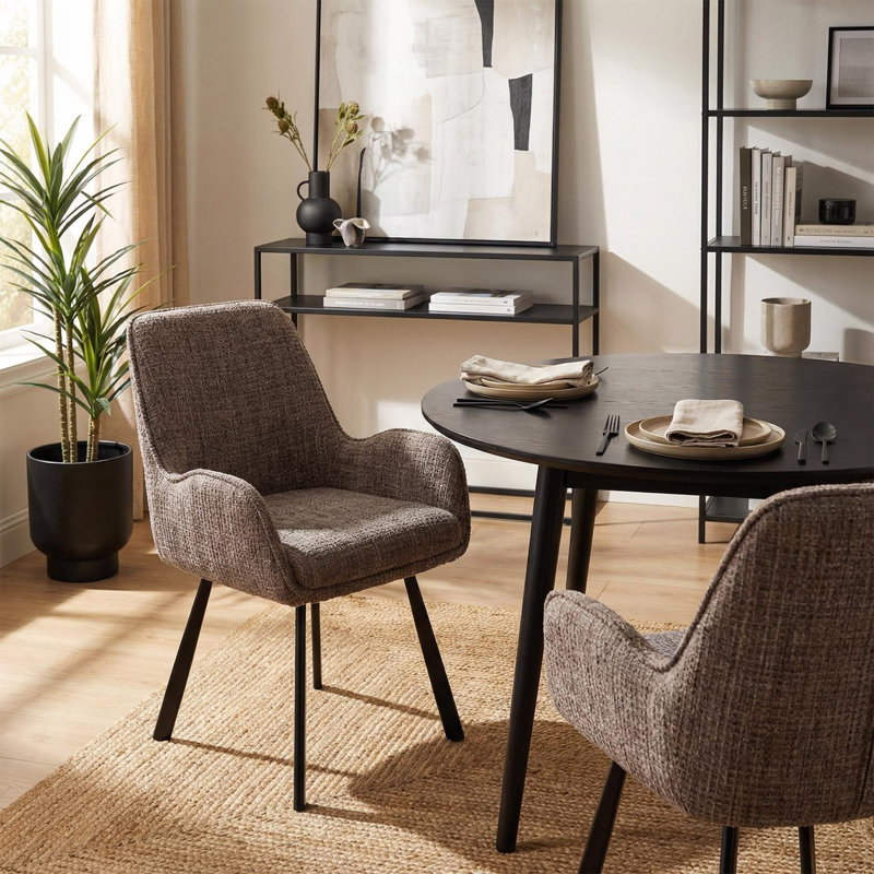 Fabric Upholstered Metal Armchair, Brown