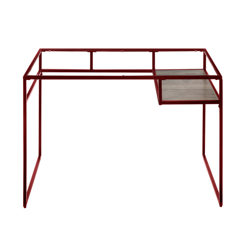 Metal Sled Base Writing Desk With Red Finish And 5mm Glass Top Storage Clear Work In Frame