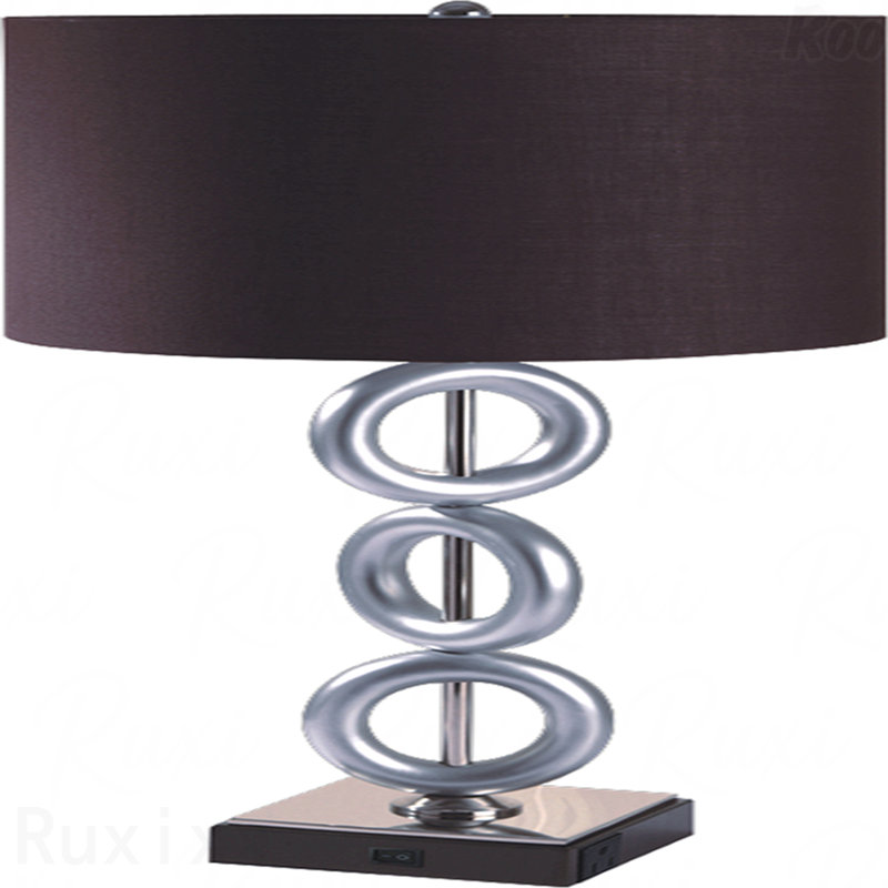 Table Lamp - Silver 3-Ring Design, With Outlet