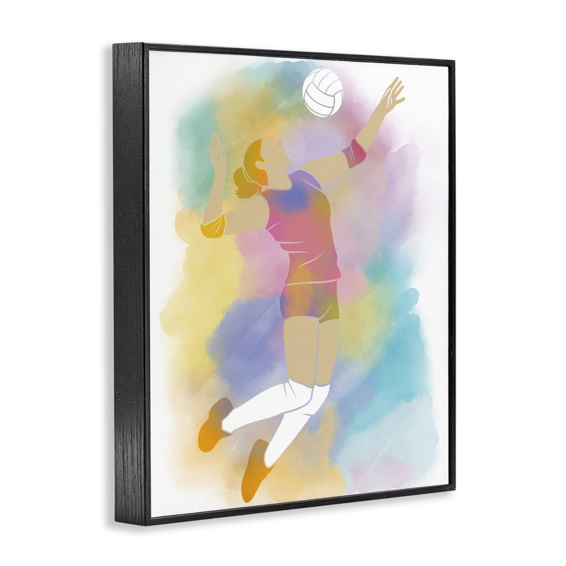 Giclée encadrée de volleyball coloré, design par Marcus Prime, Giclée encadrée noir minuit, H 30 po x l 24 po