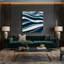 Art mural horizontal sur toile à rayures horizontales bleues et blanches-523407072
