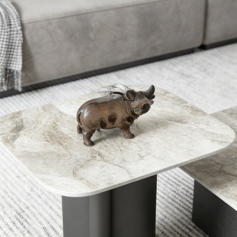 Modern Rectangle Home Slate Coffee Table Set, 13.77" H x 55.11" L x 27.55" W, Gray