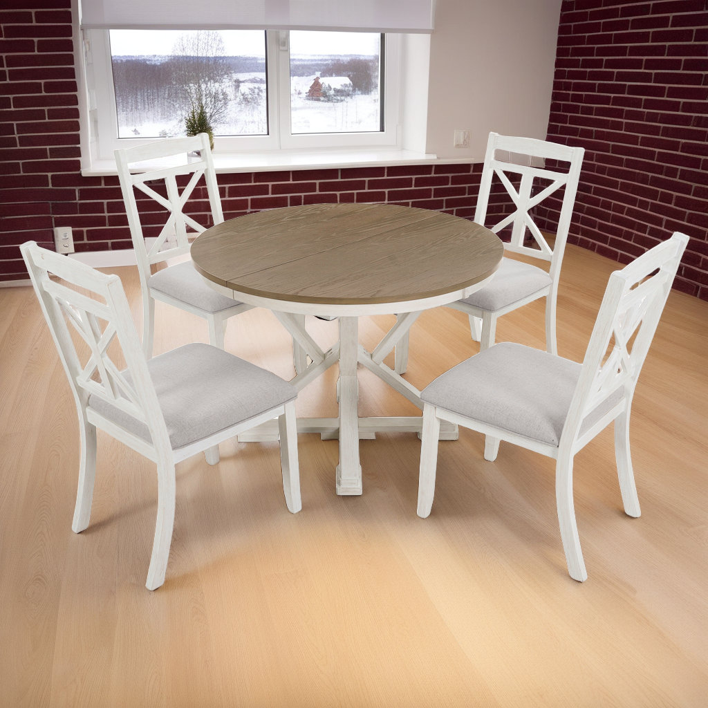 Rosalind Wheeler Vintage Extendable Solid Wood Dining Table Set with 4 ...