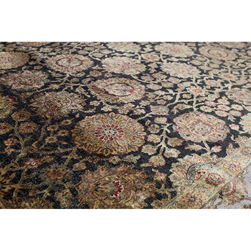 Tapis noir et gris de haute qualité noué à la main