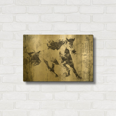 «Running Black Horse 1» par Irena Orlov, art mural en métal doré, 24 po x 16 po