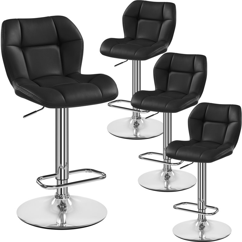 Height Adjustable Modern Faux Leather Swivel Bar Stools, Black