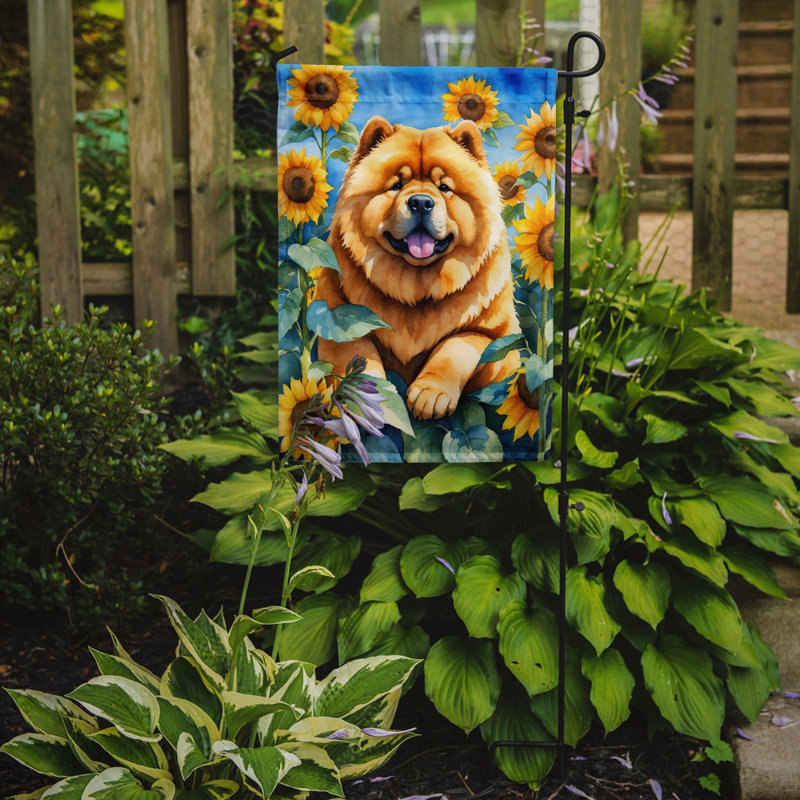Lévrier irlandais dans le drapeau du jardin de tournesols, Chow-chow