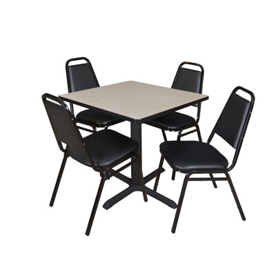 Neyland Cain Small Square X-Base Breakroom Table & 4 Restaurant Stack Chairs