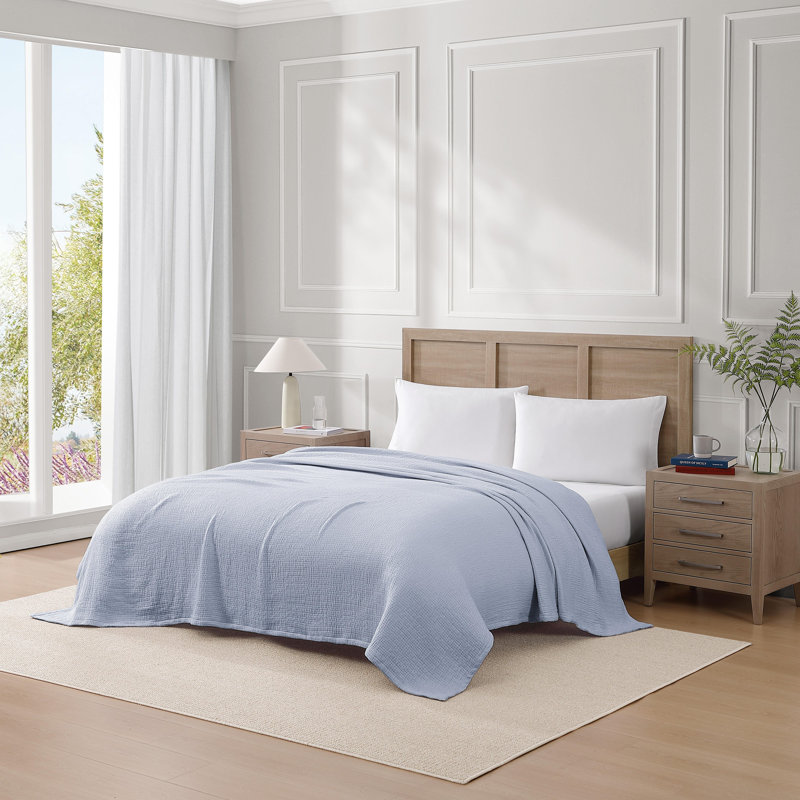 Couverture en coton Tommy Hilfiger, Bleu, Lit simple