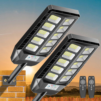 Home Outdoor LED Street Light IP66 5730 SMD (Set Of 2)  With Solar Panels Dusk To Dawn With Motion Sensor Remote Control 6500K 1800 Square Feet For Parking Lots Backyard