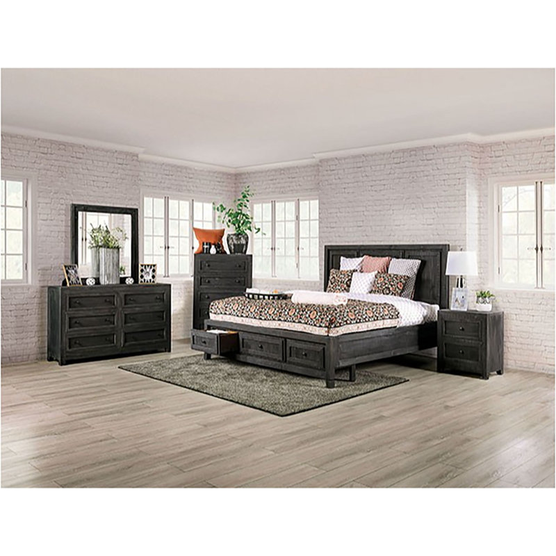 Table de chevet 2 tiroirs Demodena, Gris anthracite