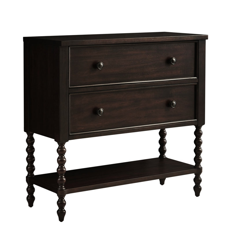 Commode d'appoint 2 tiroirs en bois massif, Morocco Brown