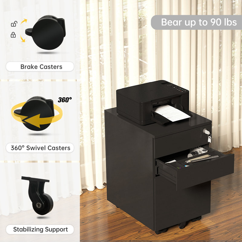 Darchell 14.8'' Wide 3 -Drawer Mobile File Cabinet, Black