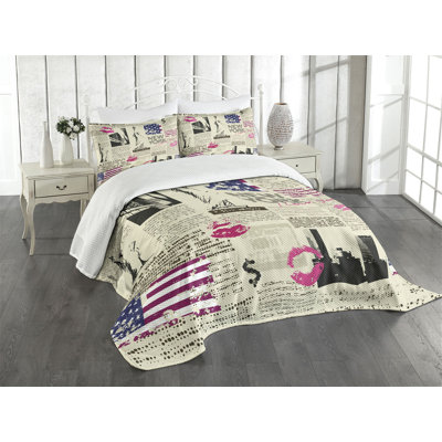 Ambesonne United States Bedspread Set NYC Newspaper Multicolor -  bed_36789_queen