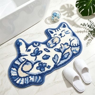 Cute Cat Bath Mat - Fun Bathroom Rug for Cat Lovers, Cute Bathroom Decor, Soft Absorbent Microfiber Bath Rug, Machine Washable Funny Bath Mat with Non Slip Rubber Backing (31.5" x 21.6")