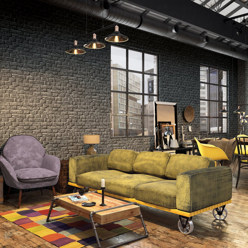 The Loft Collection Brick Effect Wallpaper Roll, Black