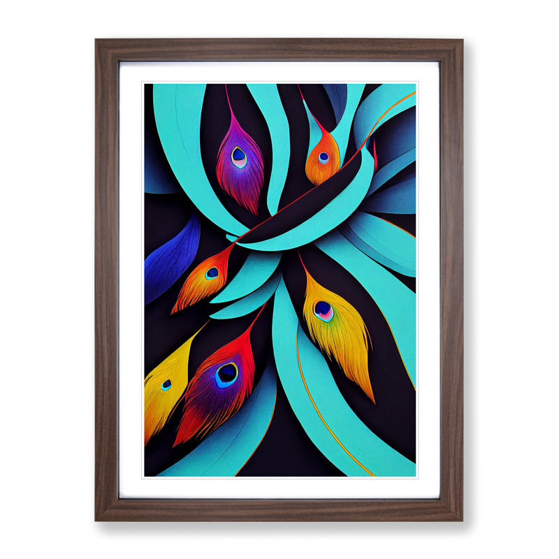Peacock Feathers No.1 Abstract - Single Picture Frame Print, 34cm H x 25cm W x 2cm D, Walnut Framed
