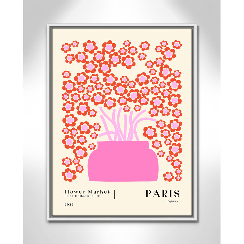 Marché aux fleurs. «Paris Print» par NKTN, Framed Canvas, Flotteur blanc, L 19,5 po x H 25,5 po