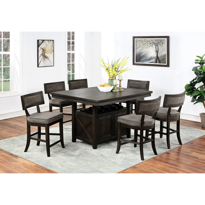 Table de salle à manger à hauteur de comptoir de style rustique avec espace de rangement et option
