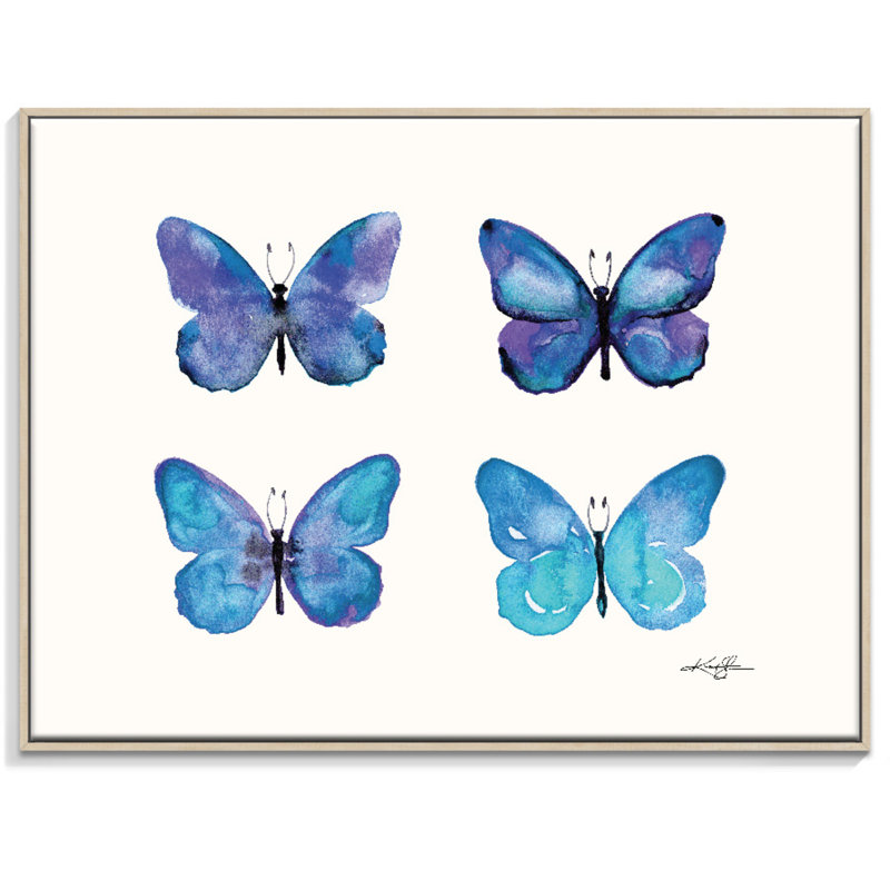 Four Butterflies 8 by Kathy Morton Stanion - Painting on Canvas, 41cm H x 51cm W, Timber Floater Framed