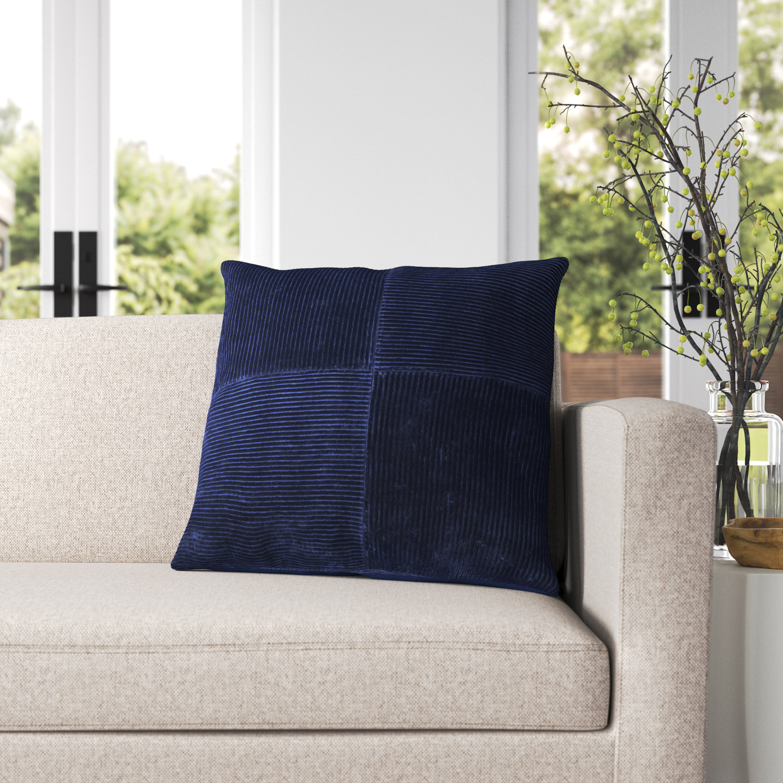 Selma Cotton Throw Pillow, 18" x 18", Navy