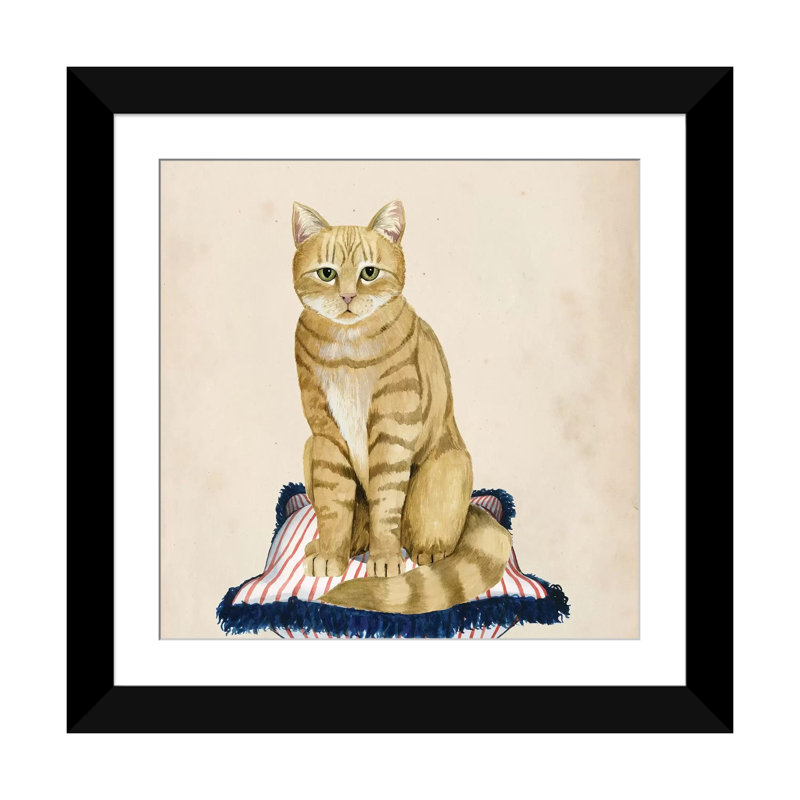 «Lady Cat IV» par Grace Popp - impression sur toile, H 16 po x l 16 po x P 1 po, Papier beaux-arts encadré noir, Blanc