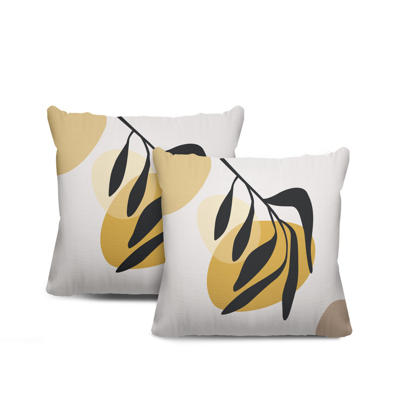 Jeté carré en polyester / mélange de polyester intérieur / extérieur, L 15 po x H 15 po, Jaune / beige