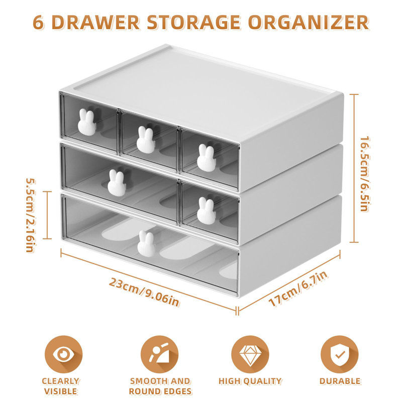 Includes 6 Drawers, 3-Tier Stackable Storage Drawers, Plastic Makeup Organizer, Office Organizer And Storage Boxes