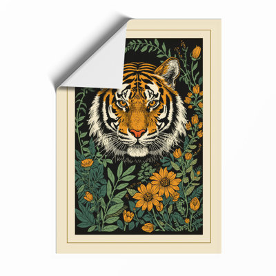 Tiger in the Flowers Botanical - Framed Print