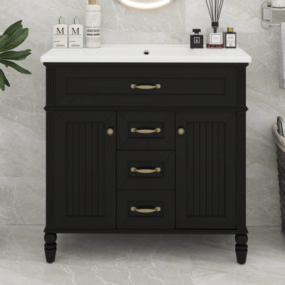 36" Bathroom Vanity With Sink, Drawers And Cabinets