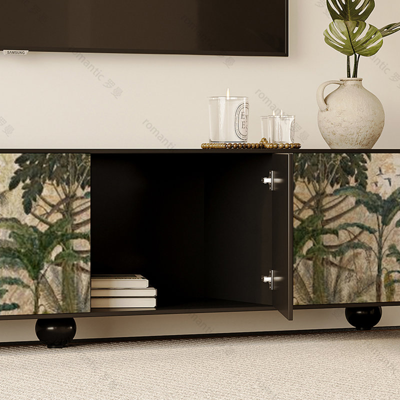 Meuble télé en bois massif avec armoires et base robuste, H 19,68 po x L 70,86 po x l 15,74 po
