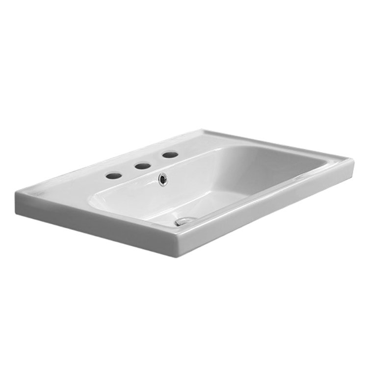 CeraStyle by Nameeks Frame 17.72 " Ceramic Rectangular Bathroom Sink and Overflow Hole, 3 Hole