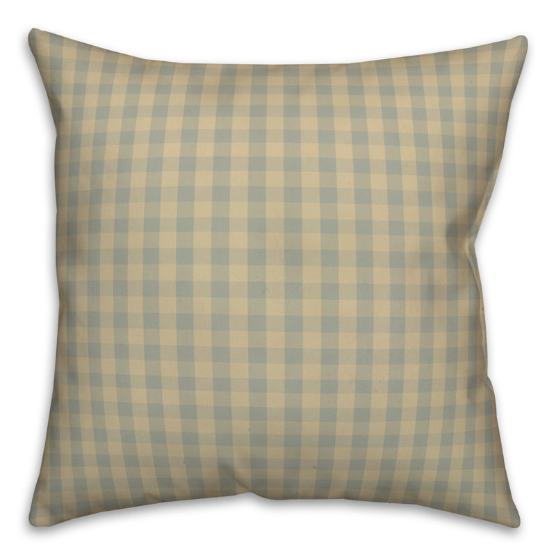Green and Beige Plaid Reversible Square Throw Pillow