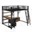 Loft Bed With Desk And LED, Metal Loft Bed With Storage Shelves, Wardrobe And Storage Drawers-1562092258
