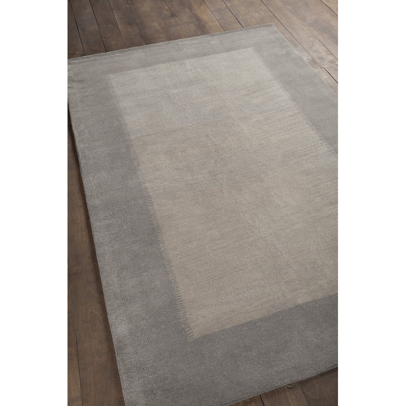 Frias Authentic Hand-Tufted Handmade Ivory with Gray Border Wool Area Rug	, 5' x 7'6"