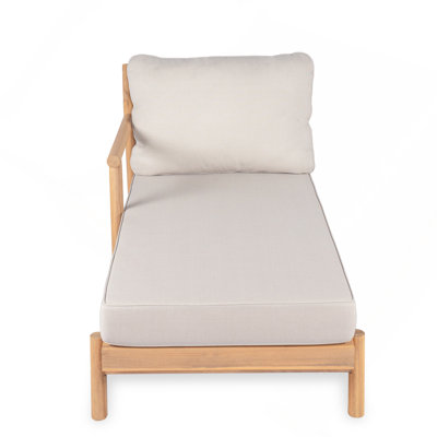 Acacia Wood Sofa-and-Chaise Sectional L-Shape, Loveseat + Lounge With Water-Resistant Cushion, Teak + Beige