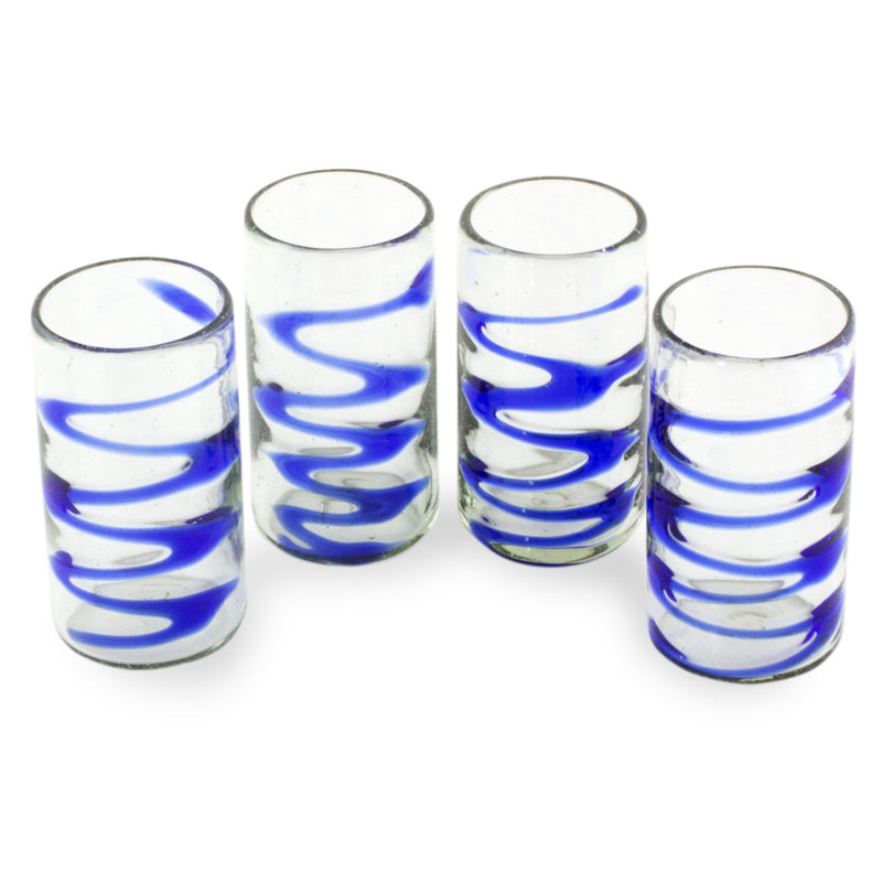 Cantel Blue Wave Hand-Blown 11oz. Highball Glass Set of 4