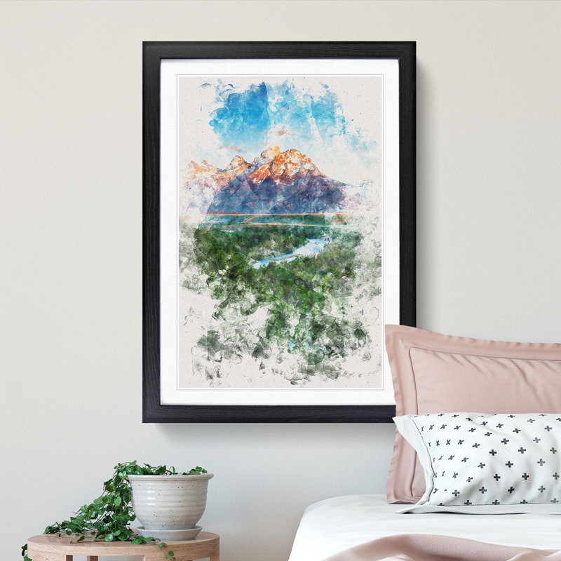 Teton Mountain Range - Picture Frame Painting Print, 87cm H x 62cm W x 2cm D, Black Framed
