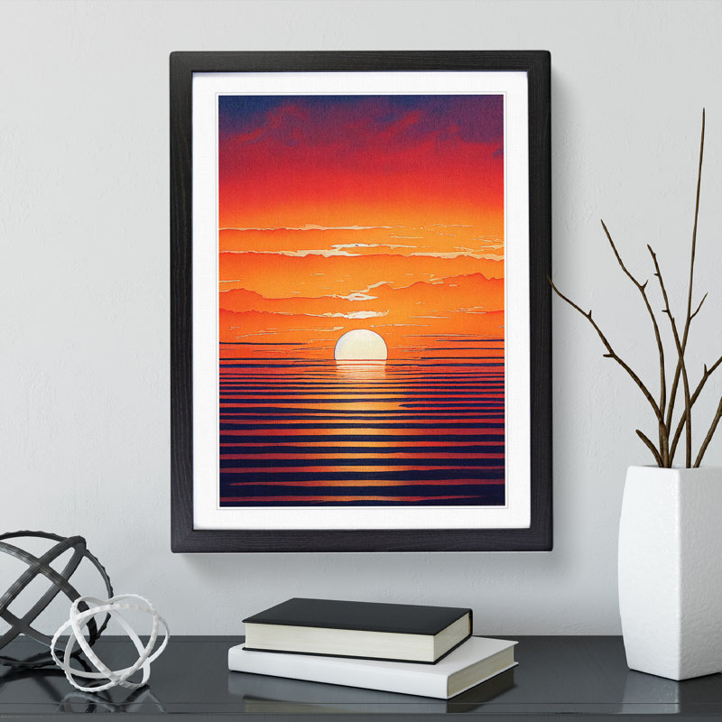 XV1022-838X Artsy Ocean Sunset - Single Picture Frame Print, 64cm H x 46cm W x 2cm D, Black 