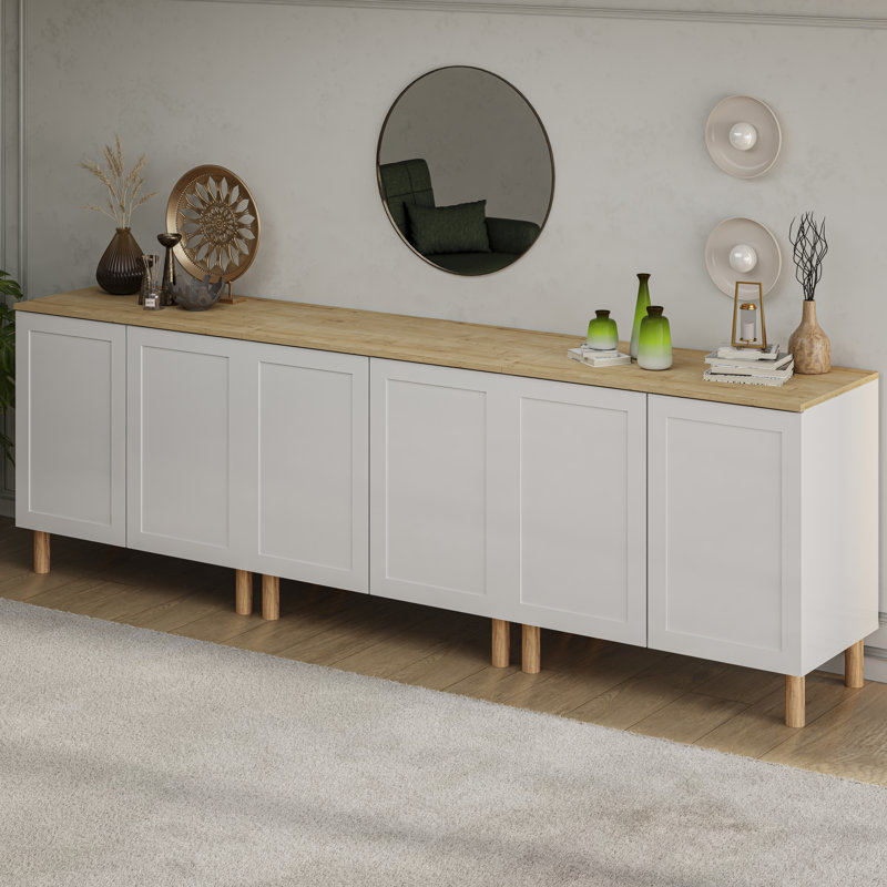 Boli Sideboard, White/Oak, Set of Three