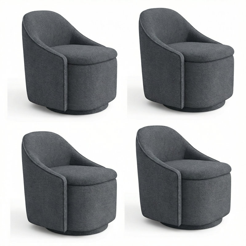 Aimilia Upholstered Chenille Swivel Storage Dining Chair ( Set of 4), Verna Gray Chenille