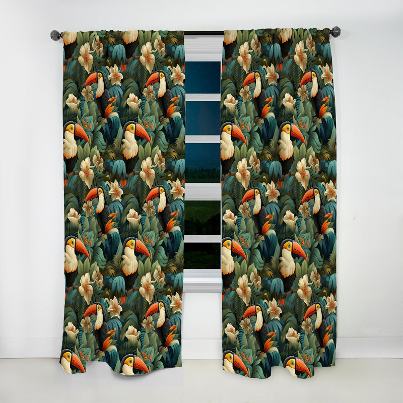 Tapisserie Toucan - motif tropical II - Rideau tropical - Velours obscurcissant - 1 panneau, L 52 po x L 95 po
