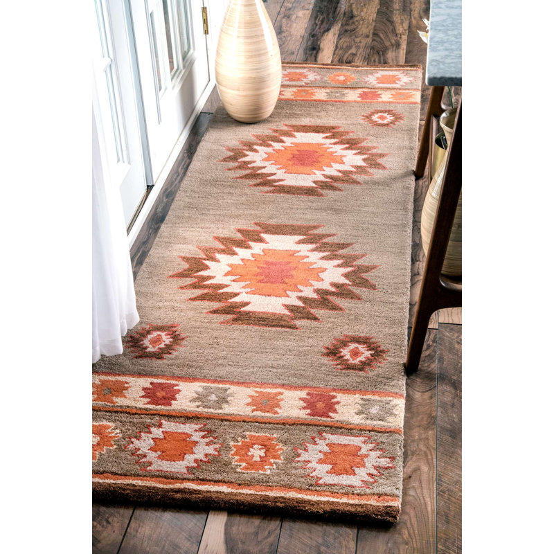 Southwestern Wool Hand Woven Area Rug, Runner 76 x 244cm