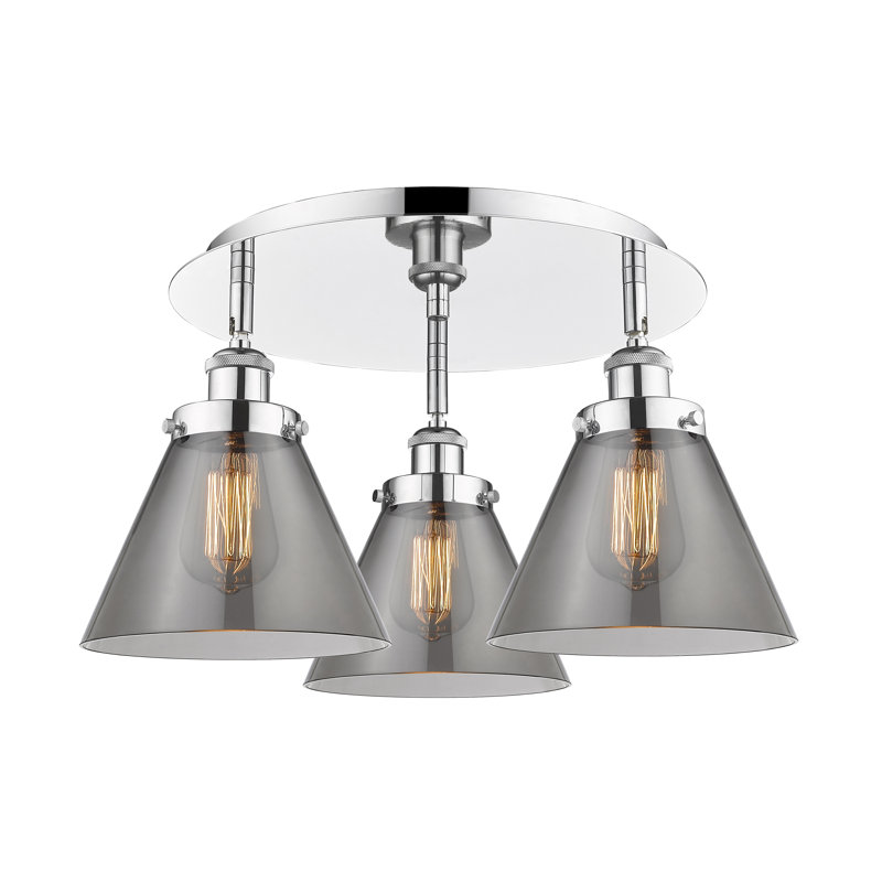 Plafonnier encastré 3 lumières Cone, Plaqué couleur fumée, Chrome poli