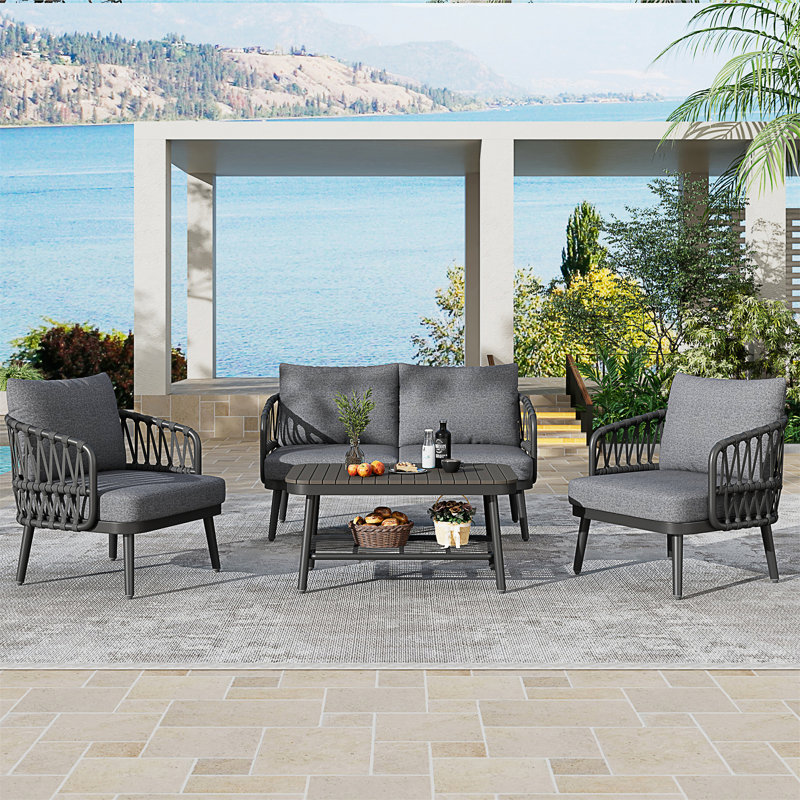 4-Piece Outdoor Patio Furniture Set, Black, Gray
